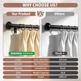 thumbnail image 5 of PHANCIR Curtain Rods for Windows 66"-120", 1" Heavy Duty Adjustable Black Curtain Rod with 3 Brackets for Bedroom, Living Room, 5 of 8