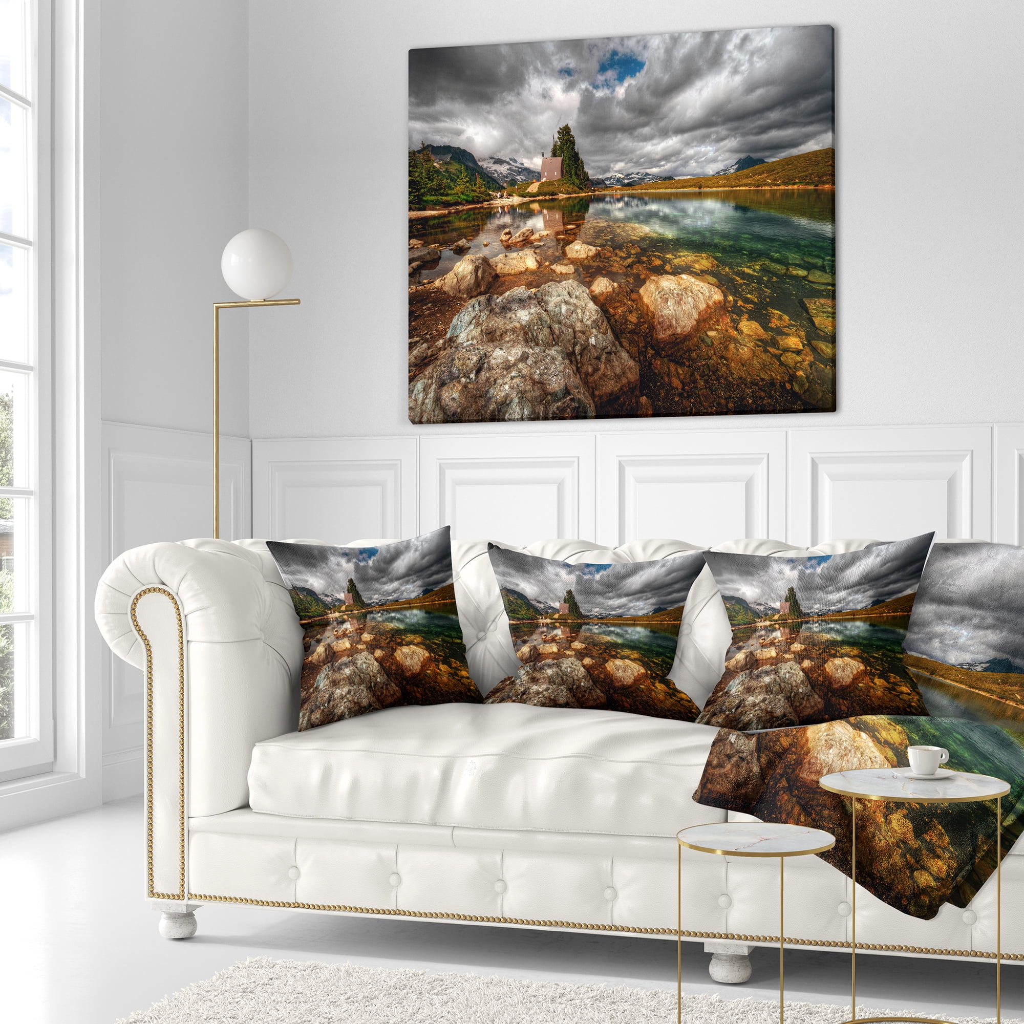 Designart Beautiful Clear Mountain Lake - Landscape Printed Throw Pillow - 18x18