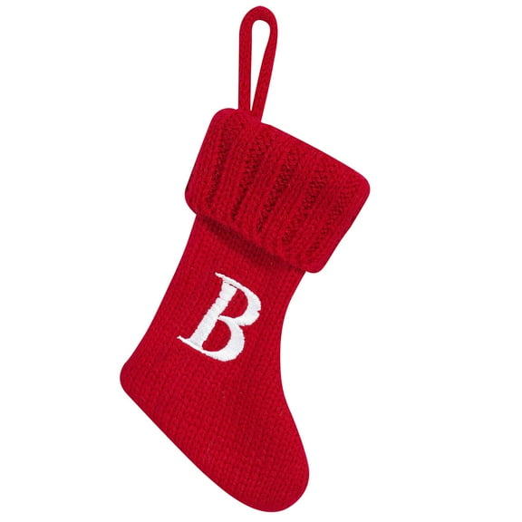 Lilixerw Christmas Mini Red Knit Stocking,Embroidered Letter Christmas Stocking,Fireplace Hanging Ornament,Candy Gift Bag,Letter B
