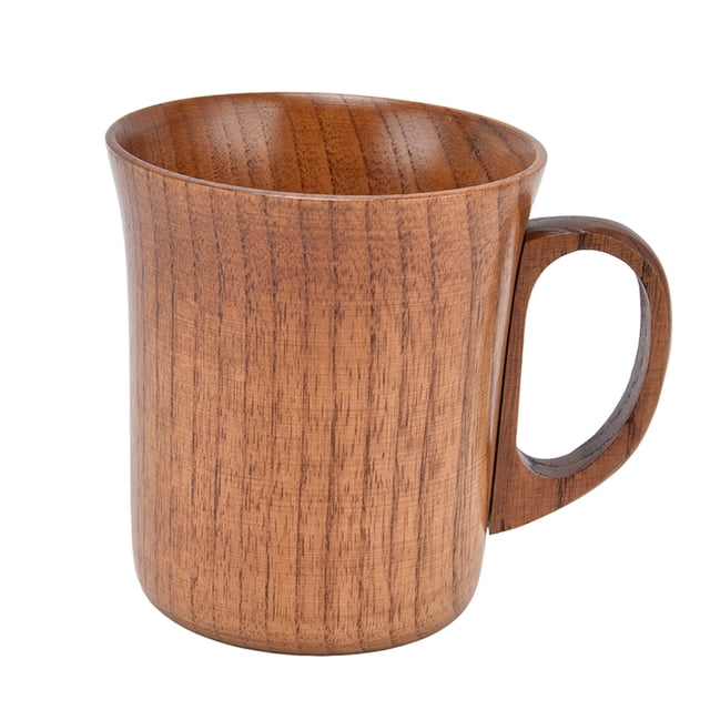 Wooden Mug, 280ml Ergonomic Drinking Cup Reusable With Handle For Office Tea Coffee Water