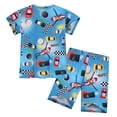 thumbnail image 5 of KKBOTIVE Toddler Boy Clothes Cartoon Print Crewneck Short Sleeve T Shirt Tops + Elastic Shorts Summer Boys Sets 2 Piece Outfits, Blue Size: 6-7 Years, 5 of 6