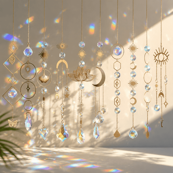 10 Pcs Colorful Crystal Sun Catchers, Sun Catchers Indoor Window Prism Rainbow Maker Hanging Crystal Ornaments, Bedroom Decor Celestial Decor, Whimsical Garden Decor Crystal Decor for Window, Car