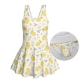 thumbnail image 6 of COEQINE Girls One Piece Swimsuit with Skirt, Scoop Neck & V Back Fashion Swimming Bathing Suit Sleeveless Summer Beach Swimwear for Kids Age 5-6, Lemon Bow Floral Beige, 6 of 8