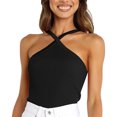 thumbnail image 1 of Camisetas sin mangas cruzadas sin mangas con cuello Halter para mujer, camisetas sin mangas informales con hombros descubiertos y espalda descubierta, camisetas sin mangas de punto acanalado para, 1 of 6