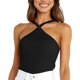 thumbnail image 1 of Camisetas sin mangas cruzadas sin mangas con cuello Halter para mujer, camisetas sin mangas informales con hombros descubiertos y espalda descubierta, camisetas sin mangas de punto acanalado para, 1 of 6