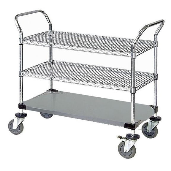 Quantum Storage WRSC-1848SS-3S Utility Cart Stainless Steel, 2 Wire & 1 Solid Shelf - 18 x 48 x 37.5 in.