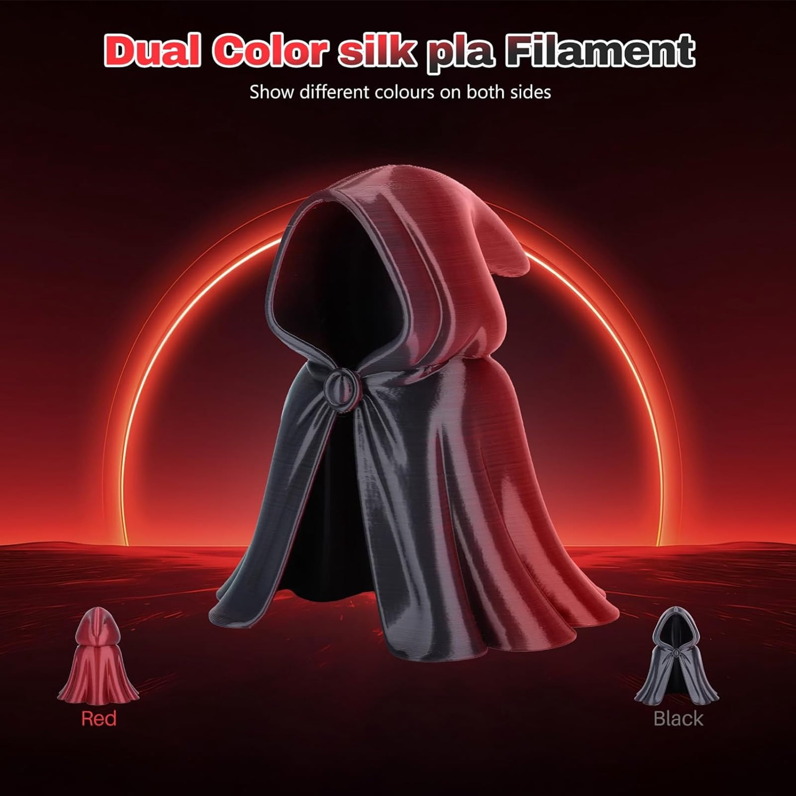 BIOMYL PLA 3D Printer Filament, PLA Filament 1.75mm Dual Black/Red Color Filament Silk PLA, 1kg Spool, Accuracy +/- 0.03mm