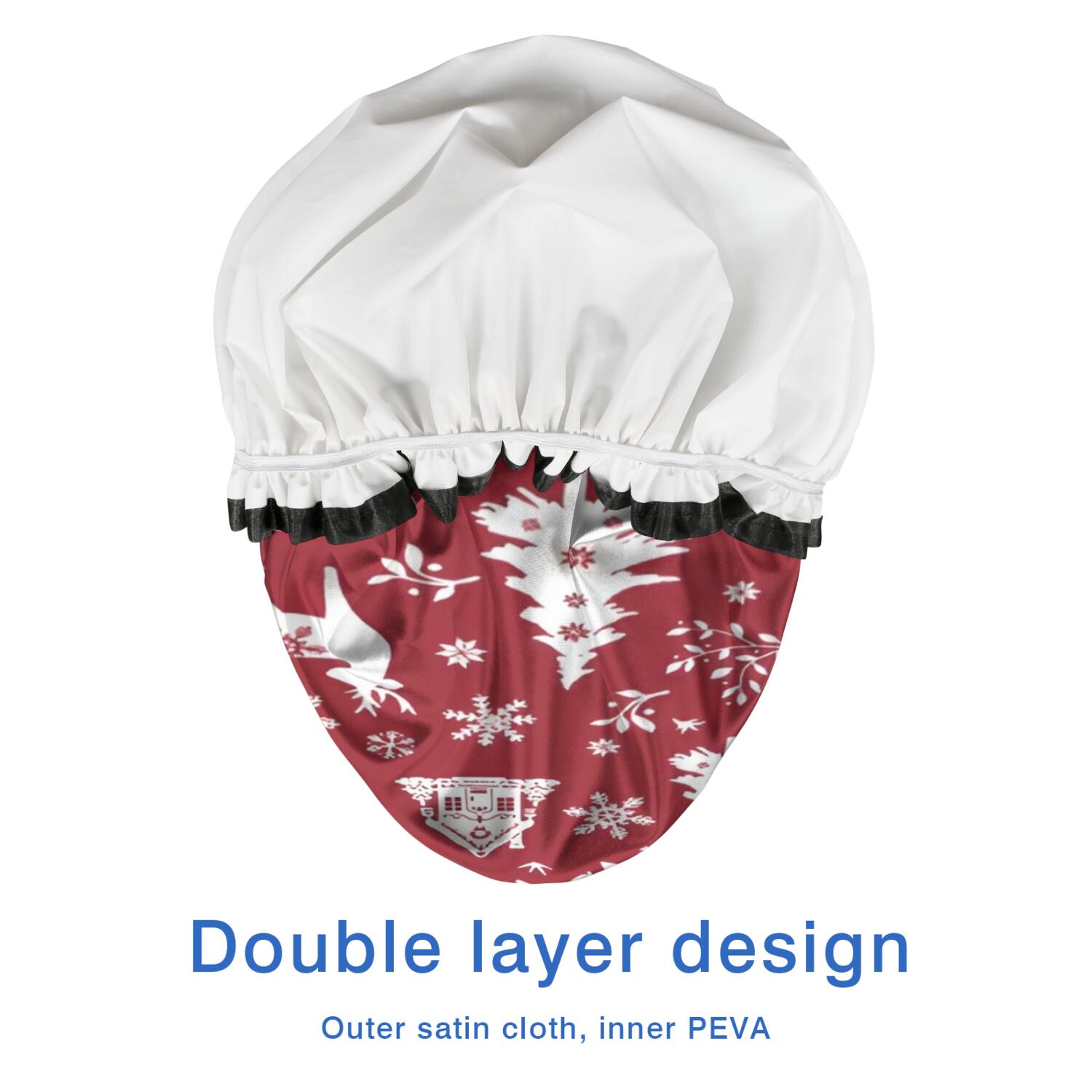 Shower Caps,Red Christmas Tree and Deer Pattern Waterproof Shower Cap for Women 4 Pieces,Double Reusable Hair Cover for Shower PEVA Elastic Stretch Hem
