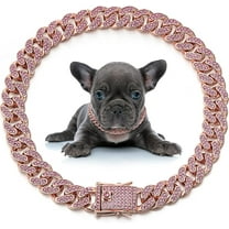 Dog Chain Collar Diamond Link Puppy Collar 12 mm Wide Dog Necklace Metal Cat Chain Pet Crystal Necklace Jewelry Accessories for Small Medium Large Pet(8 Inch,Rose Gold, Pink)