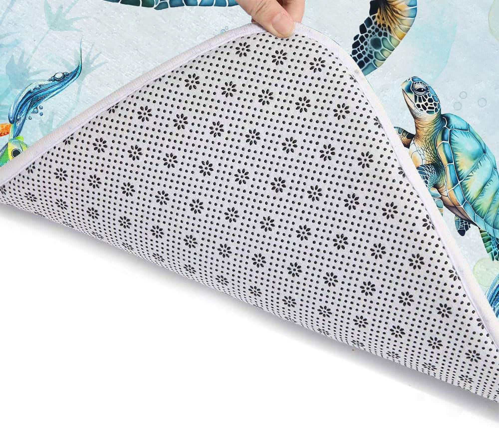 Watercolor Sea Turtle Blue Bathroom Rugs, Nautical Marine Animals Underwater Sea World Bath Rugs, Cute Bath Mats for Bathroom Shower Floor Decor, 19X31in