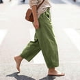 thumbnail image 7 of Lenpel Cotton Linen Cropped Pants for Women High Waist Wide Leg Ankle Trousers Summer Fall Casual Baggy Outfits with Pockets, 7 of 7