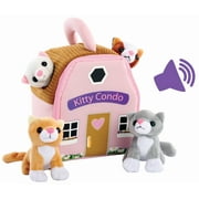 Bundaloo Plush Toy  Kitten Play Set with Sound - 4-Piece Cute Interactive  Cats that Meow - Soft Cat House with Handle for Travel and Storage - For Babies Aged 6 Months and Up
