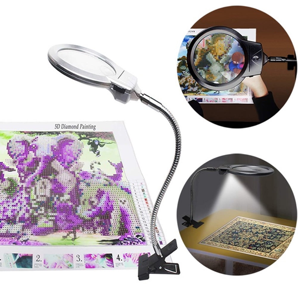 Clip-on LED Magnifying Glass Lamp Holder with 2 LED Lights for Reading/jewelry