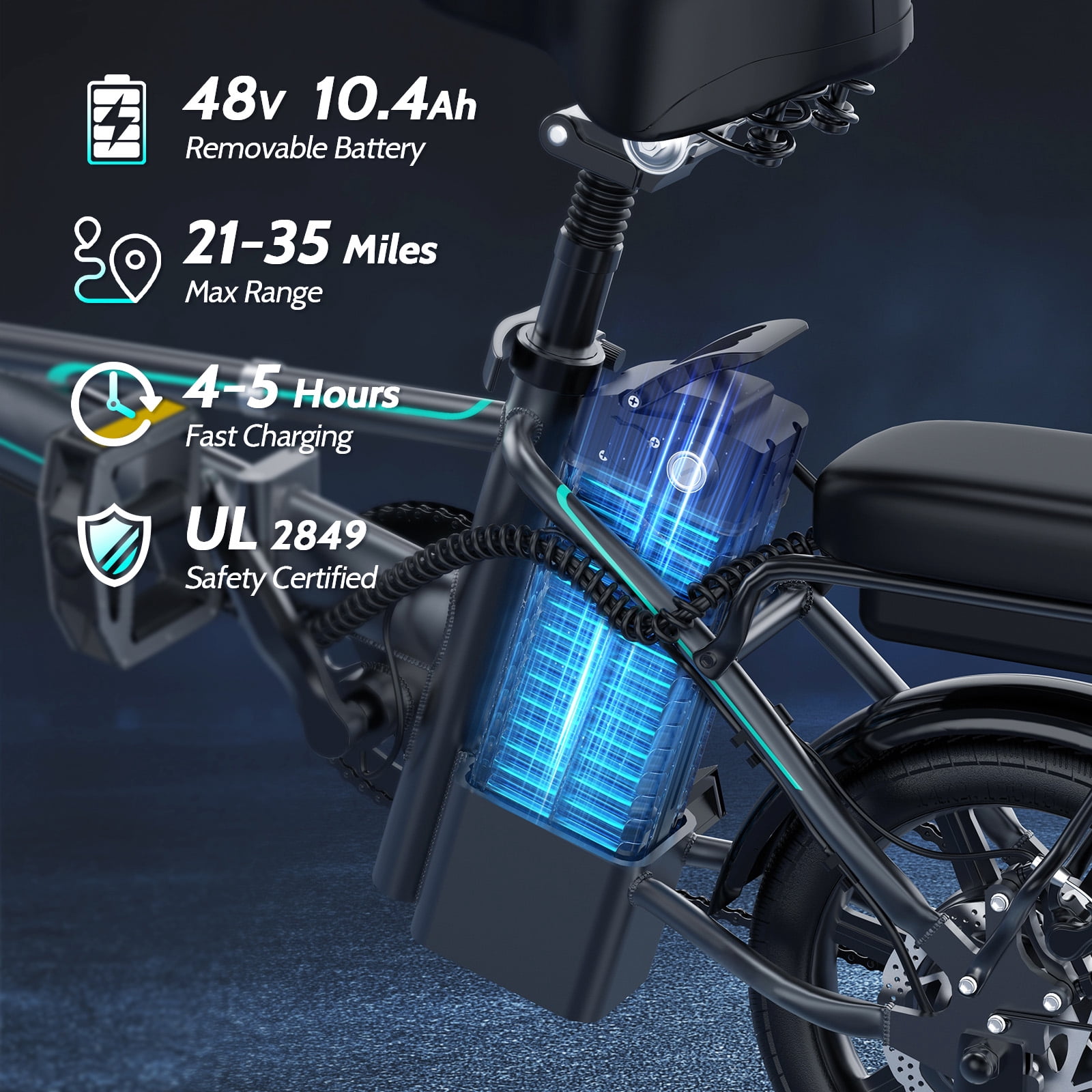 PORORO DC60 Folding Electric Bike, 14" E-Bikes for Adults, 500W Electric Commuter Bicycle 48V 10.4 Ah Removable Battery, Max Speed 20Mph, Green