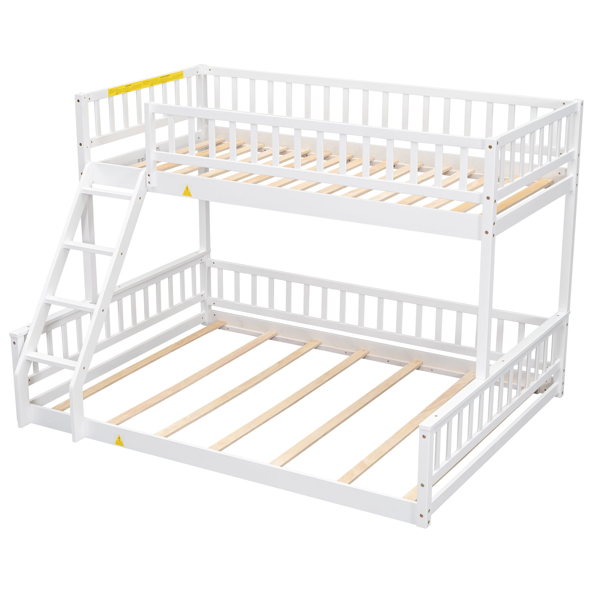 Twin XL Over Queen Bunk Bed for Kids Bedroom,Solid Wood Convertible Bedframe w/Ladder & Safety Guardrails,Detachable Bunk Bed for Teens, No Box Spring Needed