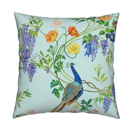 Optional Product Cover - Teal Chinoiserie Spring Floral Throw Pillow Cover w Optional Insert by Roostery