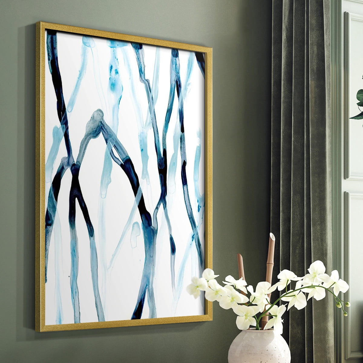 Runnel I Framed Print in Gold Solid Wood Framed Print No Nail Hanging