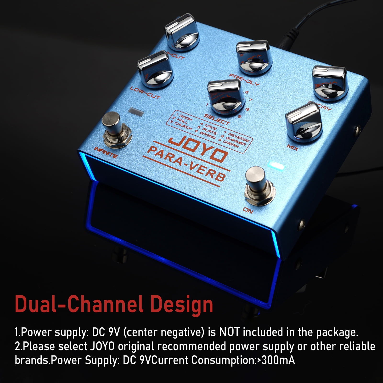 JOYO Reverb Guitar Pedal Digital Stereo 9 Reverb Effects Infinite & Trail Functions for Electric Guitar