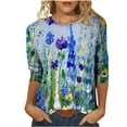 thumbnail image 2 of ICHUANYI Clearance Women's Fashion Printed T-shirt 3/4 Sleeves Blouse Round Neck Casual Tops(Sky Blue, XXL) ICHUANYI WER2023080900807, 2 of 5