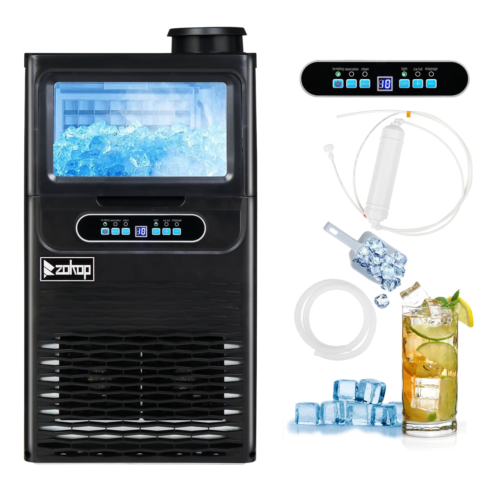 Ktaxon Stainless Steel Commercial Freestanding Ice Maker Machine, 70lbs/24h, Black