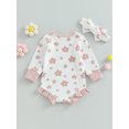 thumbnail image 2 of ZAXARRA Baby Girl 2Pcs Fall Outfits Long Sleeve Floral Print Ruffle Romper with Headband Set Infant Clothes, 2 of 7