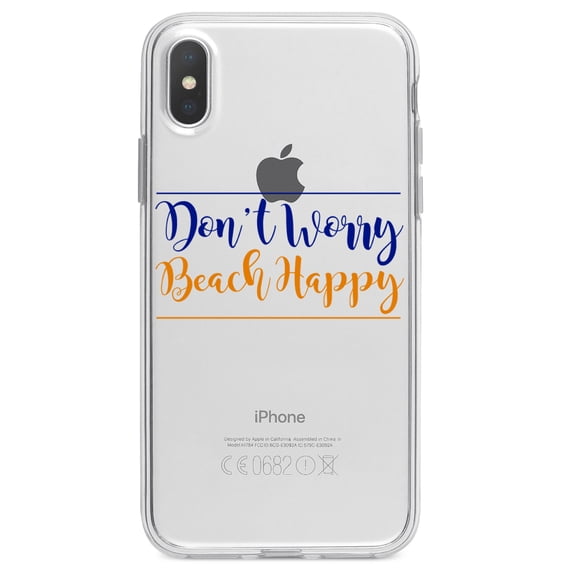 DistinctInk Clear Shockproof Hybrid Case for iPhone X / XS (5.8" Screen) - TPU Bumper Acrylic Back Tempered Glass Screen Protector - Don't Worry, BEACH Happy