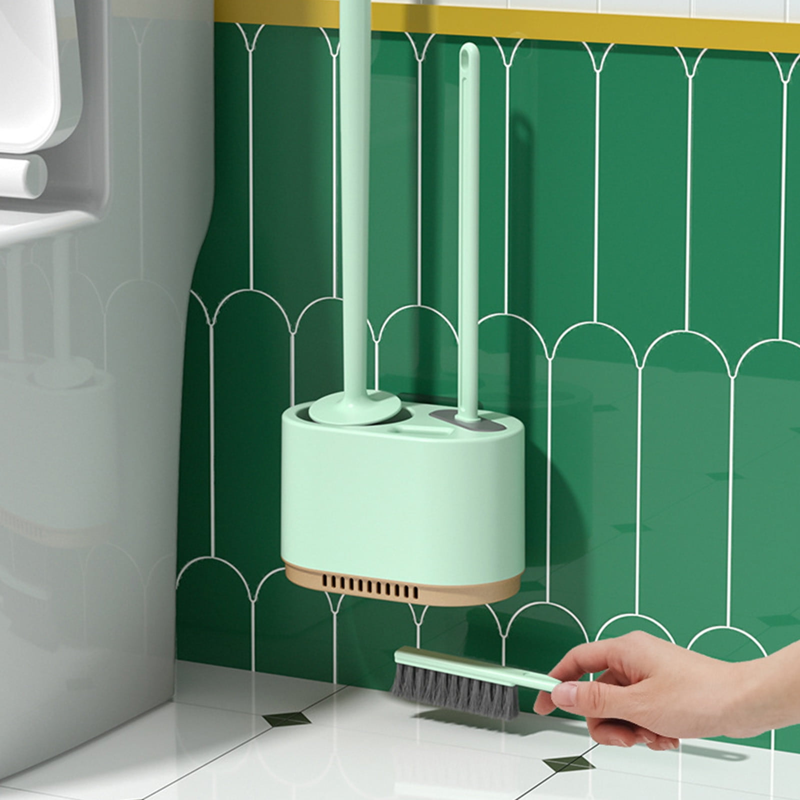 LACKUST Toilet Bowl Brush Cleaner and Caddy Holder Clearance,Toilet Bowl Brush with Strong Bristles Long Brush and Enough Heavy Base for Bathroom,Green
