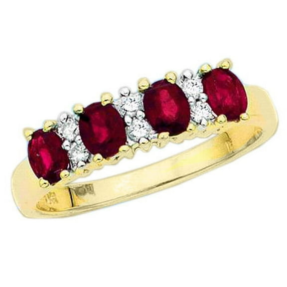 14K Yellow Gold 1/10 ct. Diamond with Alternating 1 ct. Ruby Ring