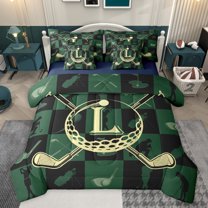 jejeloiu Golf Sport Games 7pcs Bedding Comforter Set,Boys Ball Gamer Queen Bedding Sets,First Letter L Queen Sheet Sets For Girls,Super Cozy Room Decor Reversible