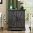 thumbnail image 3 of Harper & Bright Designs Farmhouse End Table with Charging Station, Wood Sofa Side with Adjustable Shelf, Vintage Coffee Table with Doors, Grey, 3 of 14