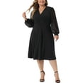 thumbnail image 2 of Agnes Orinda Women's Plus Size Dress Long Sleeve Swiss Dots V Neck Wrap Formal Dresses 4X Black, 2 of 6
