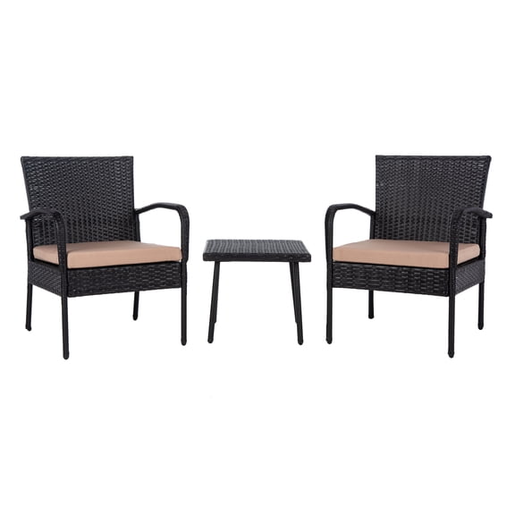 Safavieh Moore Outdoor Patio 3 Piece Chat Set - Black/Beige