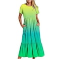 thumbnail image 2 of LOVZFMLL Robe d'Été Décontractée pour Femme à Manches Courtes et Col Ras du Cou, Robe Longue Fluide à Étages pour la Plage avec Poches, Robe à Imprimé Dégradé Multicolore P, 2 of 7