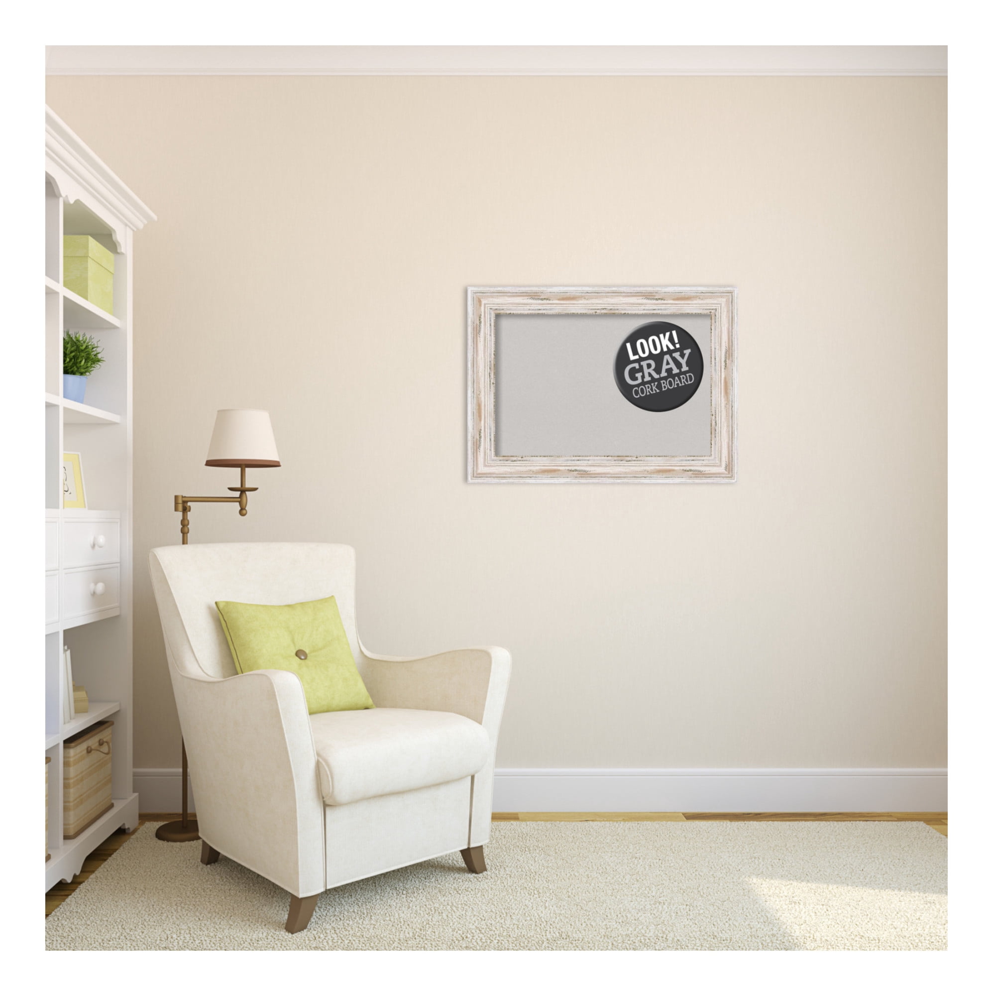 Amanti Art Grey Cork Board Wood Framed Alexandria White Wash Bulletin Board 29 in. x 21 in.