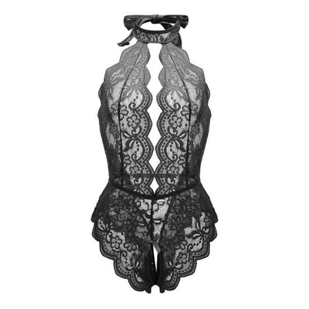 Mortilo Women Lingerie Lace Bodysuit Deep V Teddy Nightgown Black 4XL