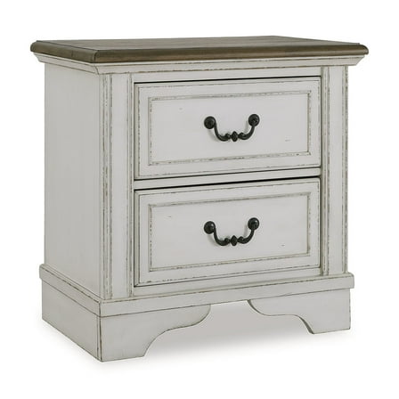Signature Design by Ashley Blendon 2 Drawer Nightstand Bedside Table - Two Tone Chipped White Brown