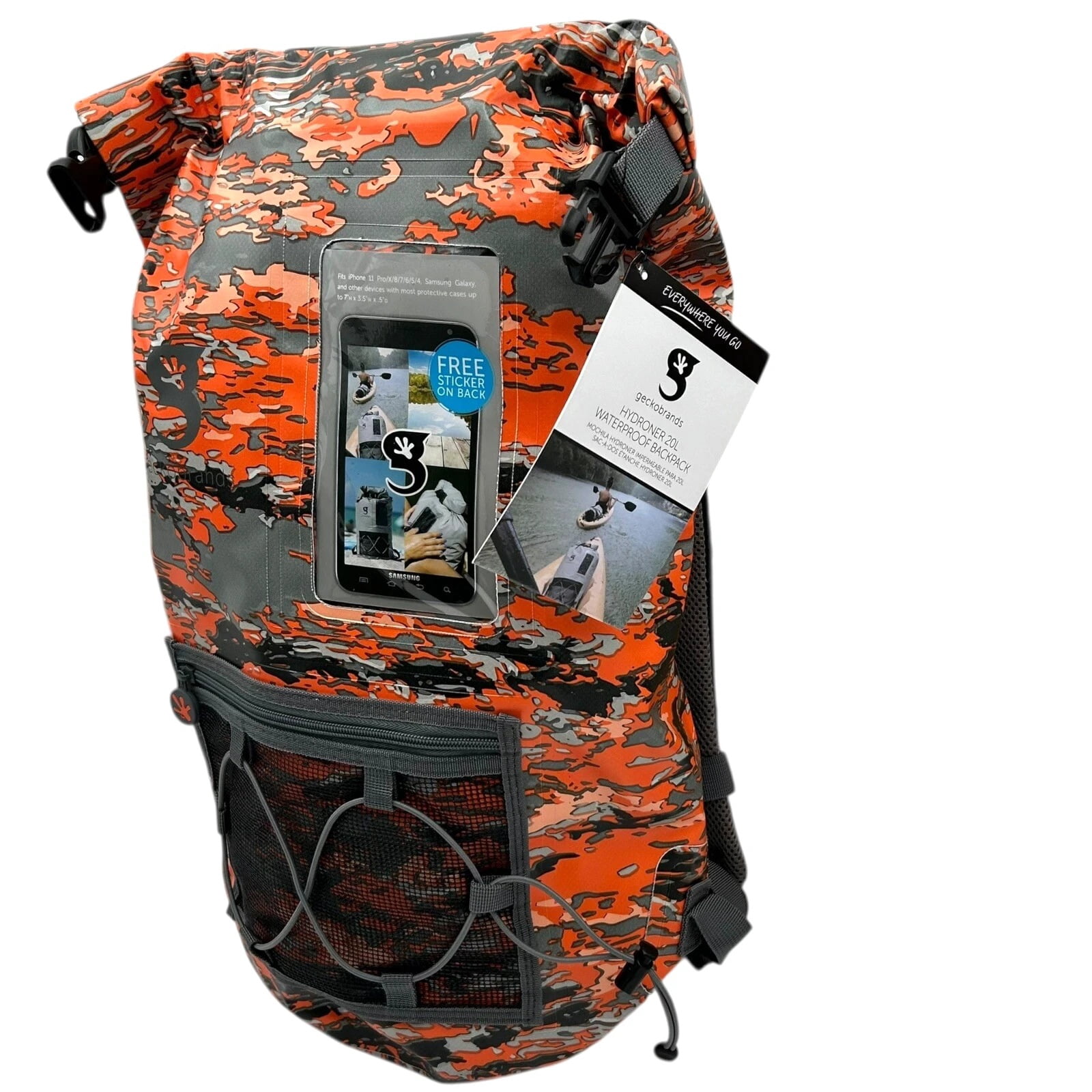 GECOBRANDS Hydroner 20L Camo Dry Bag Waterproof Backpack Orange-Gray Roll Top