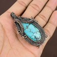 thumbnail image 2 of Natural Tibetan Turquoise Gemstone Copper Wire Wrap Gift Pendant 2.64", 2 of 6