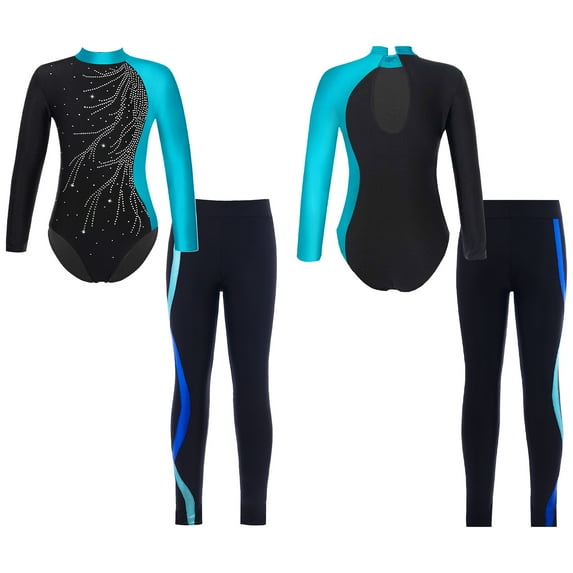 TiaoBug Kids Girls Gymnastics Leotard with Leggings Set Dancewear