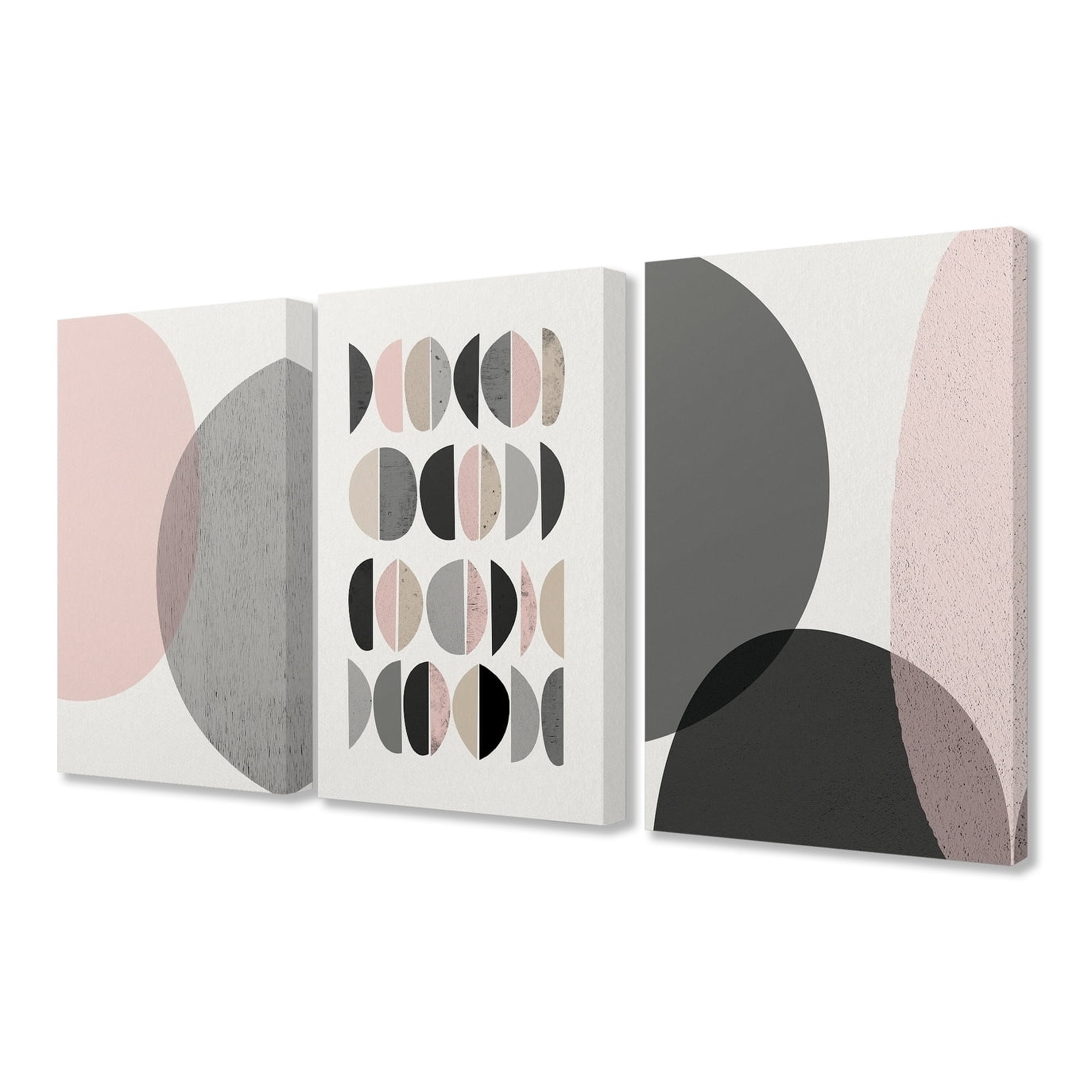 The Stupell Home Decor Mod Grey and Pink Overlapping Semi Circle Shapes Canvas Wall Art, 3pc, each 16 x 20