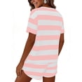 thumbnail image 4 of Mifsaly Striped Pajamas for Women Set Cotton 2 Piece Pjs Crewneck Short Sleeve Sleepwear and Side Split Sleep Shorts Home Comfortable Matching Lounge Clothes L, 4 of 9