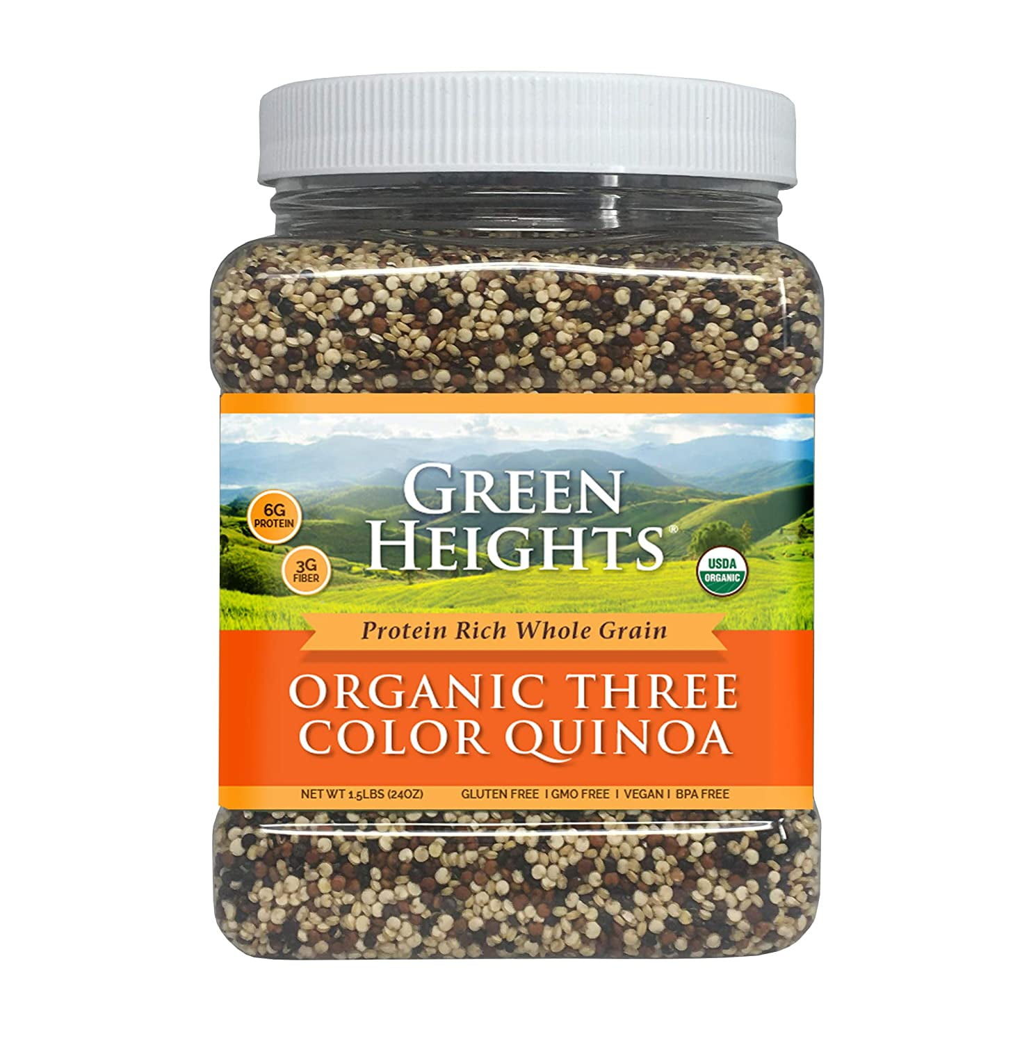 Green Heights Organic TRICOLOR Quinoa 1.5 lb Jar (15+ Servings)