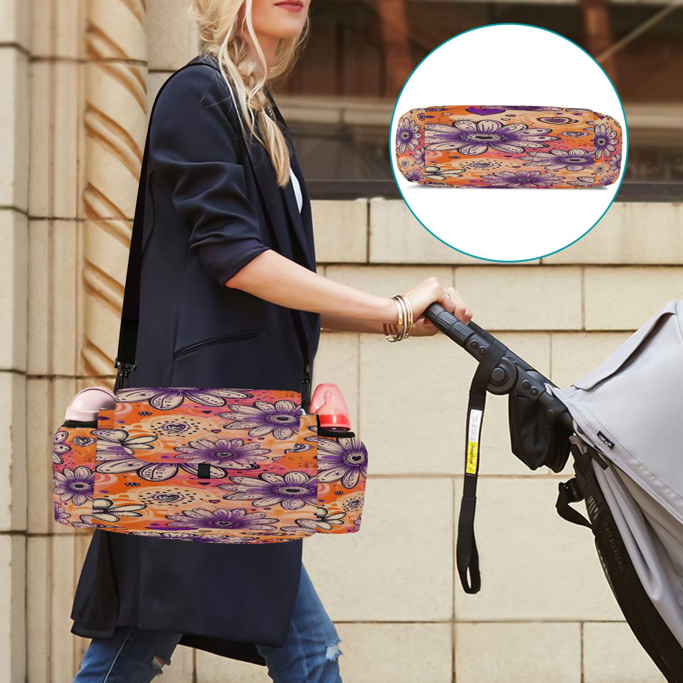DIXRUYEE Stroller Organizer Love Blooms Printed