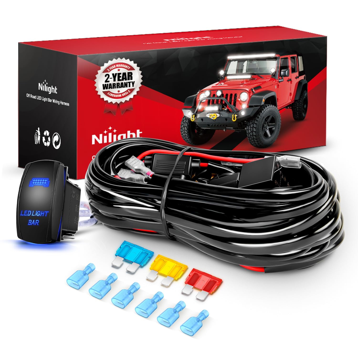 Trailer Light Kit Utv Light Bar Nilight Led Light Bar 12 Inch Amber 300W Spot Flood Combo Waterproof Triple Rows Off Road Fog Light With 5Pin Rocker Switch Wiring Harness Kit-1 Lead - Foto 2