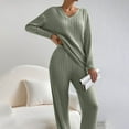 thumbnail image 5 of zfwon Lounge Wear Sets for Women 2 Piece Co Ord Set Ladies Knit Outfits Pyjamas Set V Neck Long Sleeve Jumpers and Wide Leg Trousers with Pockets Homewear Sleepwear Nightwear, 5 of 9