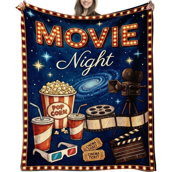 Starry Galaxy Film Popcorn Throw Blanket, Soft Cozy Flannel, Gift for Movie Lovers