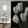 thumbnail image 2 of JEUXUS Bathroom Shower Curtain Black White Tulips Art Flower Multiple Sizes White, 2 of 6