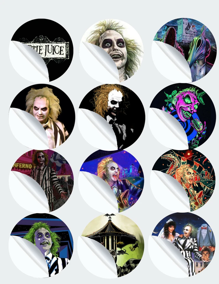 BUTTERFLY- Beetlejuice Stickers 2.5" Peel Labels Party Favors -12 Pc Halloween Beetle Juice