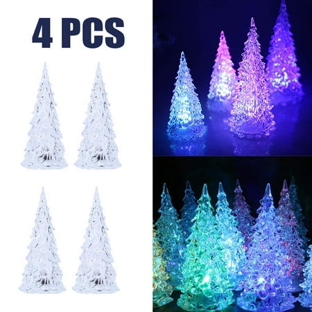 4 Pcs LED Light Up Christmas Trees, Mini Acrylic Christmas Tree ...
