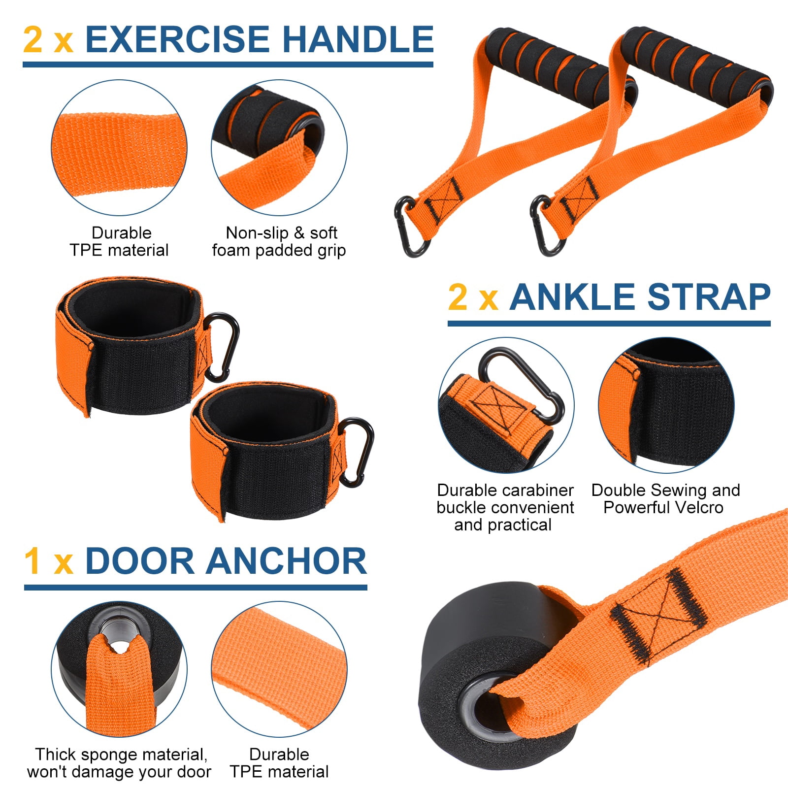 Uxcell Resistance Bands Set, 6 Level Exercise Bands for Working Out with Door Anchor/Handle/Ankle Strap/Pouch, 300LB & Orange & Grey- Fitting For(Women & Men Home/Gym Train/Yoga)